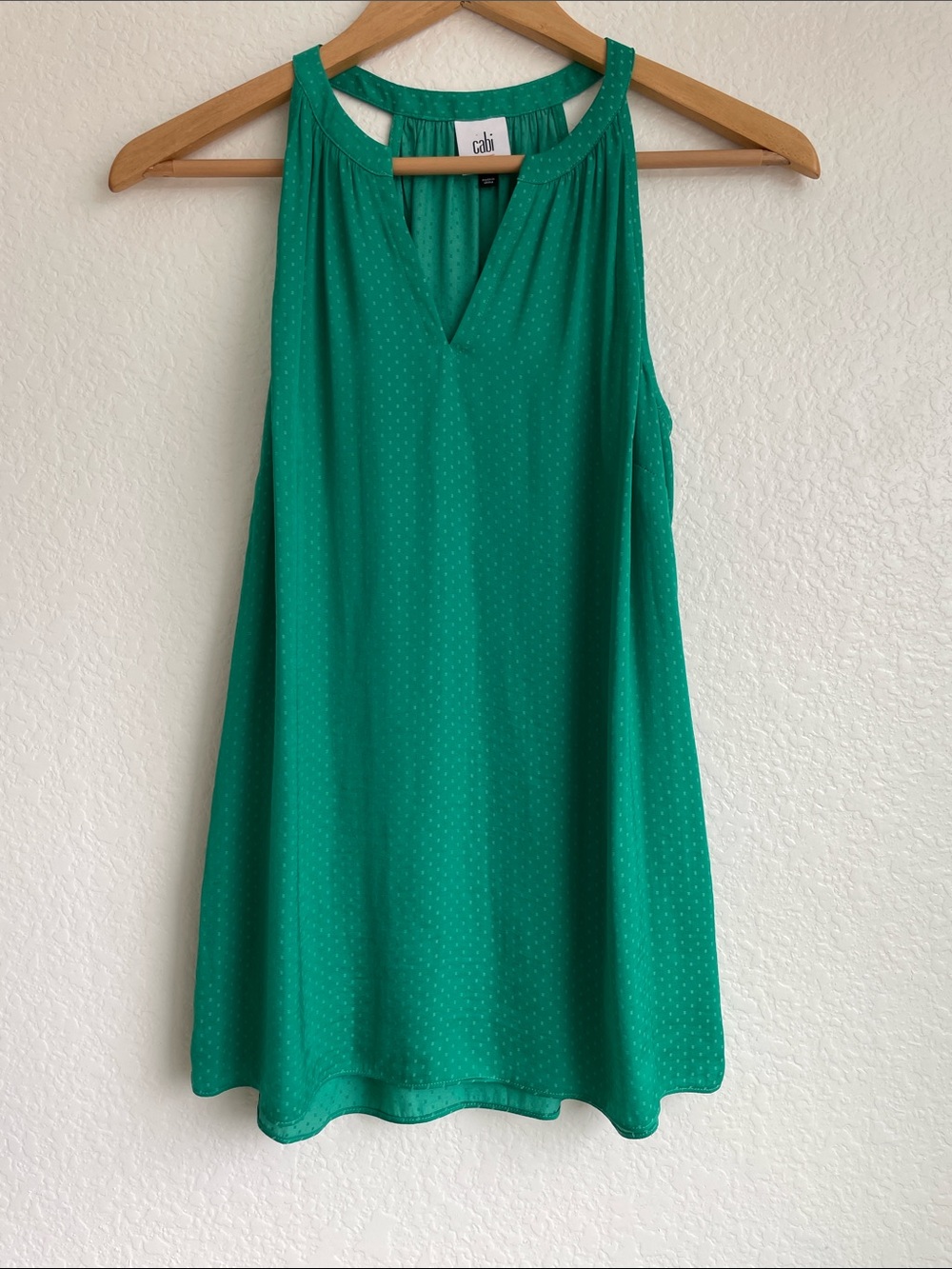 CAbi Emerald Green Sleeveless Halter V-Neck Top • XS
